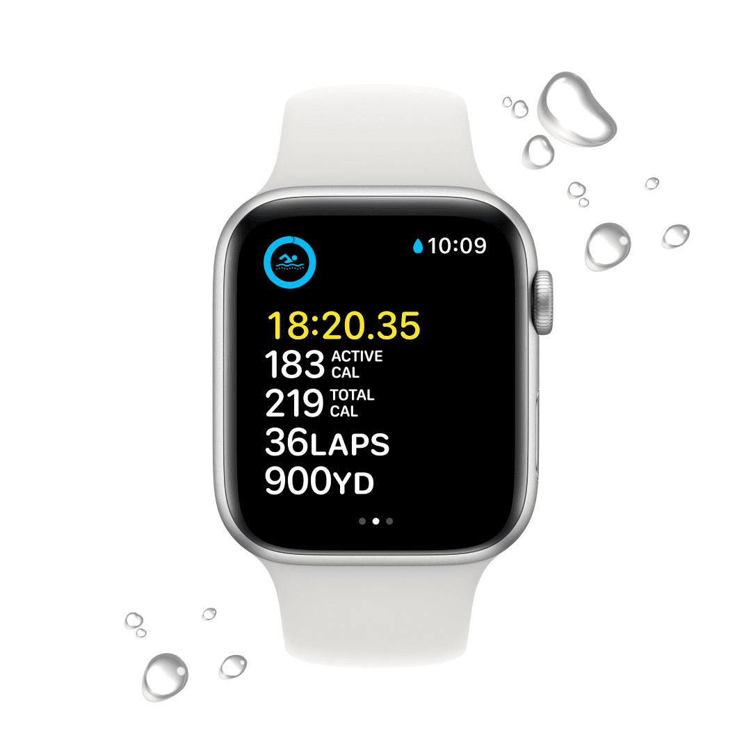 Apple Watch SE (2022) 44mm Корпус «серебро» спортивный ремешок белый картинка 4