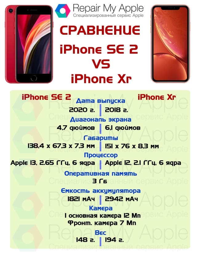Сравнение iPhone SE 2 и Xr
