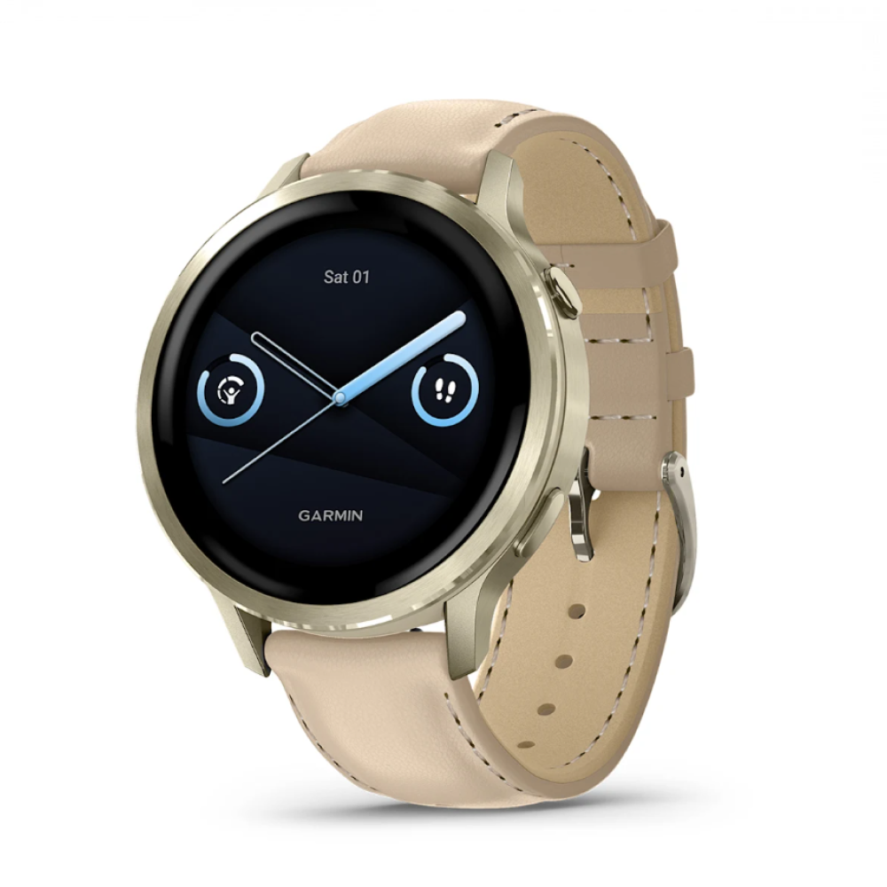Часы Garmin Venu 4 41mm Lunar Gold / Bone Silicone / Light Sand Leather картинка 1