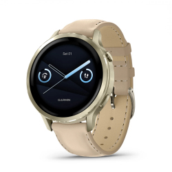 Часы Garmin Venu 4 41mm Lunar Gold / Bone Silicone / Light Sand Leather