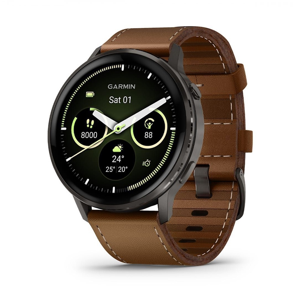 Часы Garmin Venu 4 45mm Slate / Black Silicone / Brown Leather картинка 1