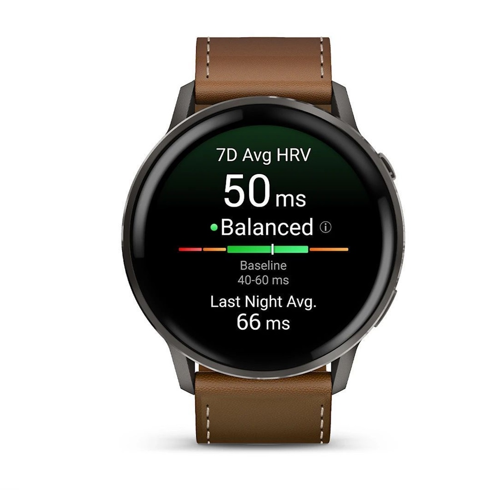 Часы Garmin Venu 4 45mm Slate / Black Silicone / Brown Leather картинка 3