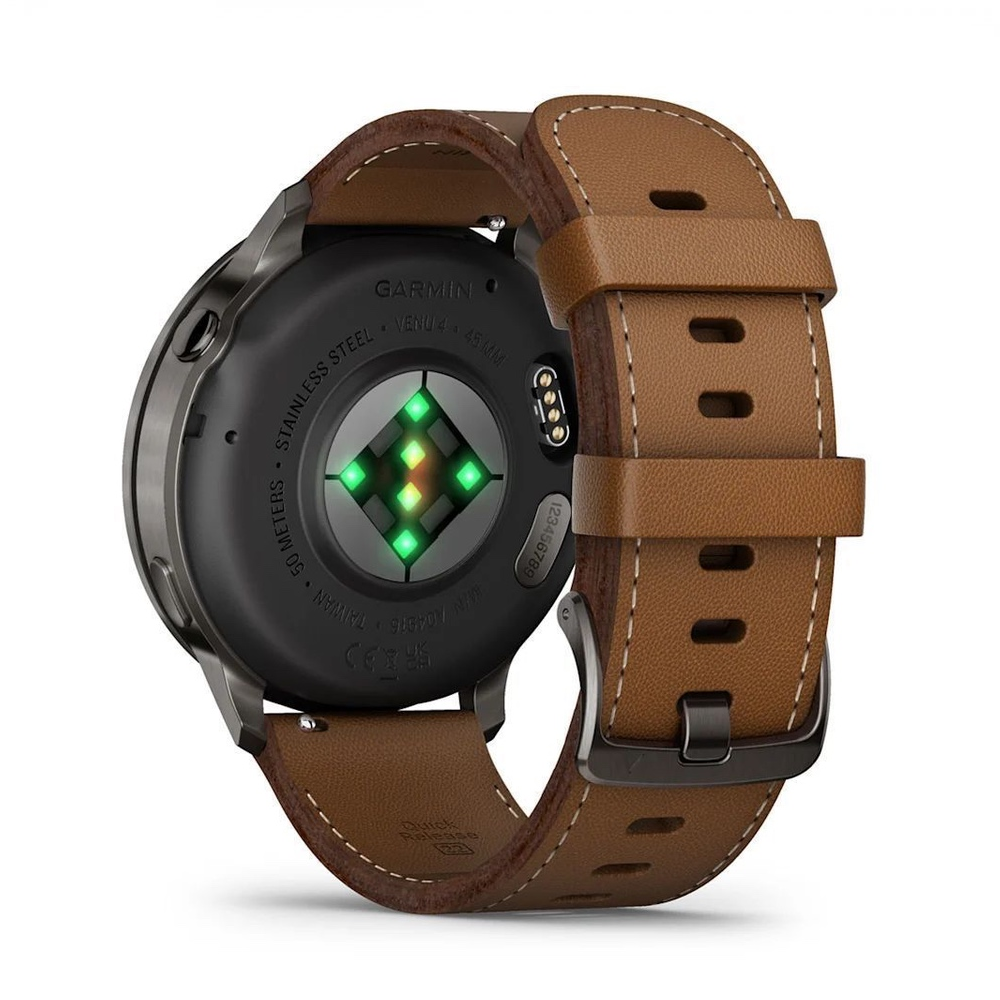 Часы Garmin Venu 4 45mm Slate / Black Silicone / Brown Leather картинка 2