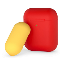Силиконовый чехол для AirPods, двухцветный (красный/желтый), Deppa