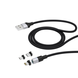 Кабель-магнитный 3 в 1, Lightning, USB-C, Micro USB, 2.4A, 1.2m, черный, Deppa картинка 1