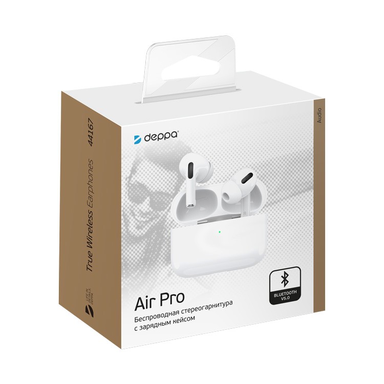 Беспроводные наушники с микрофоном Air Pro белые Deppa картинка 1