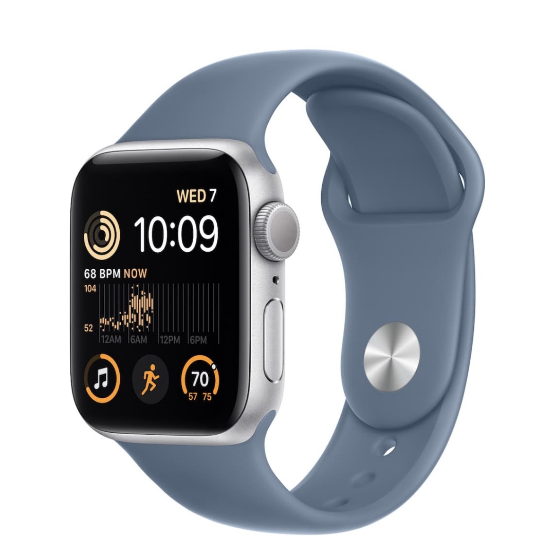 Apple Watch SE (2022) 44mm Корпус «серебро» спортивный ремешок сланцево синий картинка 1