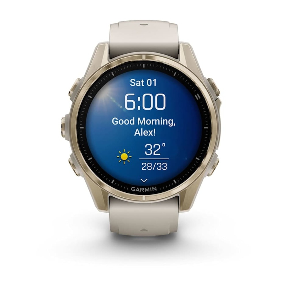 Часы Garmin FENIX 8 43mm Amoled Sapphire Soft Gold Stainless Steel Fog Gray Leather Band+Fog Gray/Dark Sandstone картинка 6