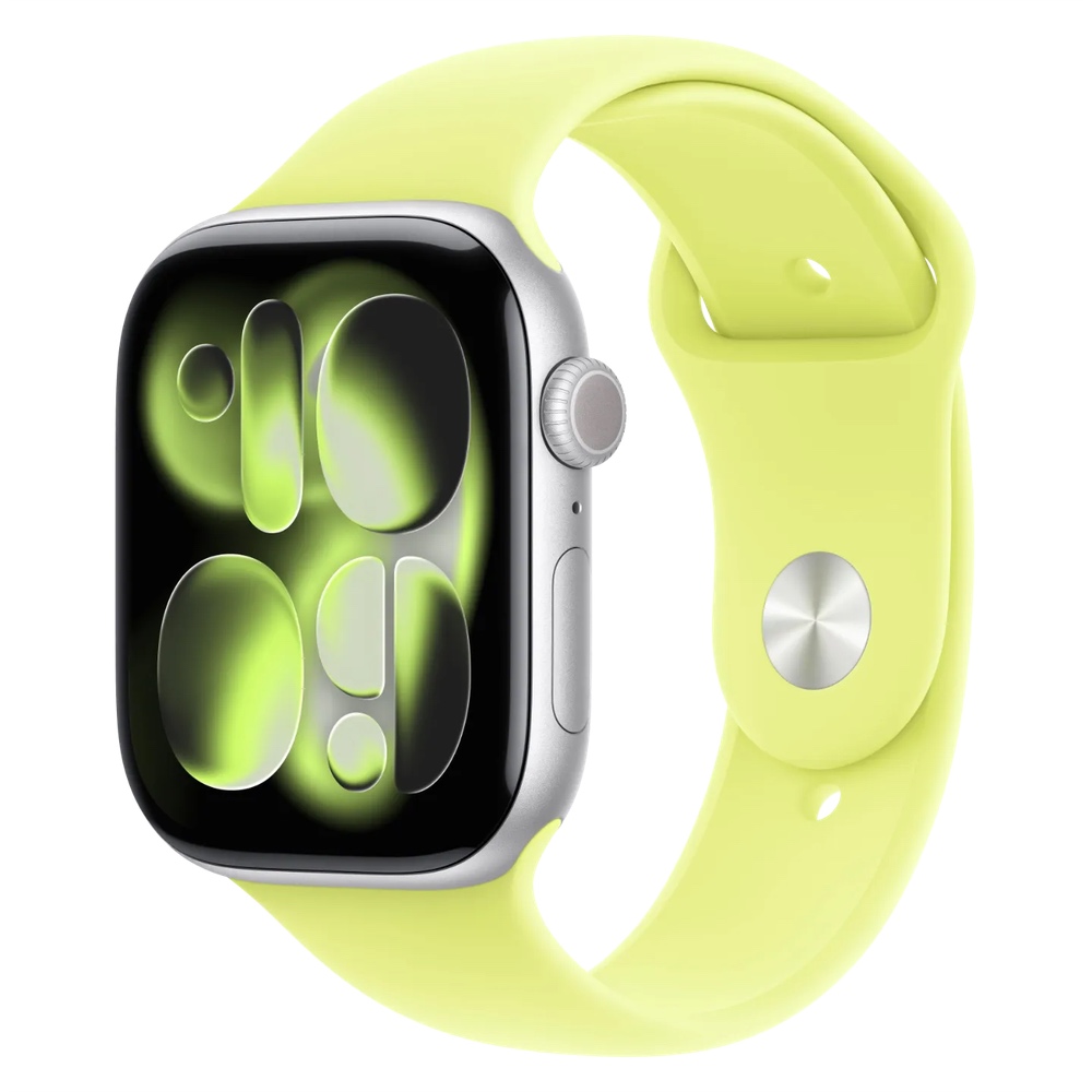 Apple Watch Series 11 46mm Silver Aluminum Case with Neon Yellow Sport Band картинка 1