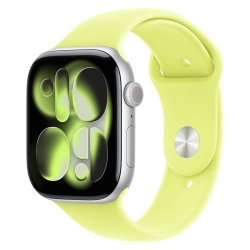 Apple Watch Series 11 46mm Silver Aluminum Case with Neon Yellow Sport Band