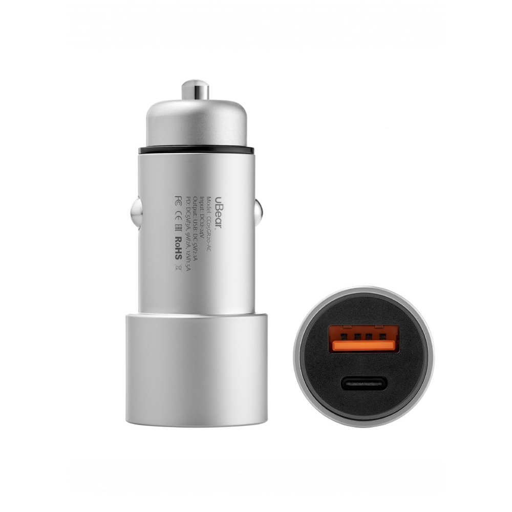 Автомобильное ЗУ uBear Ride 20W USB-C/USB-A (Серый) картинка 2