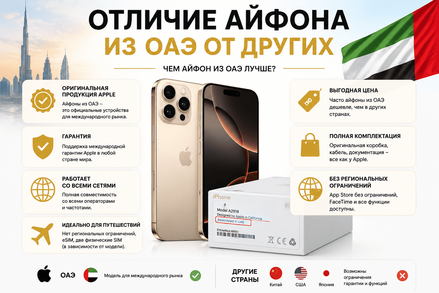 Инфографика - Отличие арабского айфона из ОАЭ от других