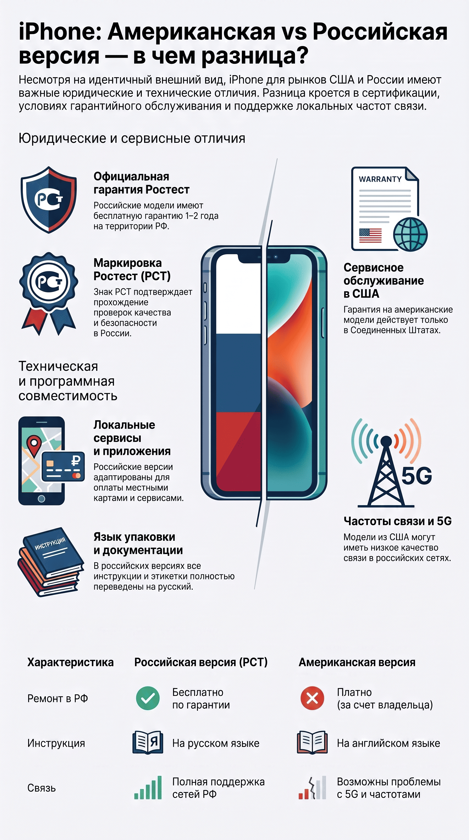 Инфографика - Отличия американского айфона от российского